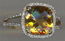3.62CT DIAMOND & AAA CITRINE 14KT YELLOW GOLD CUSHION & ROUND SQUARE HALO RING