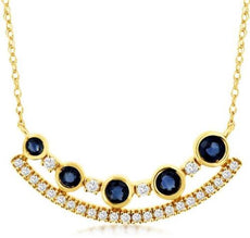 .57CT DIAMOND & AAA SAPPHIRE 14KT YELLOW GOLD 3D ROUND V SHAPE FUN LOVE NECKLACE