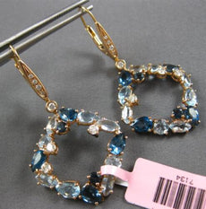 LARGE 5.22CT DIAMOND & AAA BLUE TOPAZ & LONDON BLUE TOPAZ 14K ROSE GOLD EARRINGS