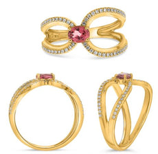 .49CT DIAMOND & AAA PINK TOURMALINE 14KT YELLOW GOLD OVAL & ROUND TEAR DROP RING