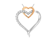 ESTATE .13CT DIAMOND 14KT WHITE & ROSE GOLD DOUBLE HEART LOVE FLOATING PENDANT