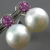 ESTATE LARGE AAA PINK SAPPHIRE & SOUTH SEA PEARL 18K WHITE GOLD HANGING EARRINGS