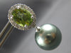 6.58CT DIAMOND & AAA GREEN TOURMALINE & TAHITIAN PEARL 18KT WHITE GOLD EARRINGS
