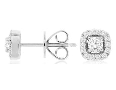 ESTATE .40CT DIAMOND 14KT WHITE GOLD 3D ROUND HALO CLASSIC SQUARE STUD EARRINGS