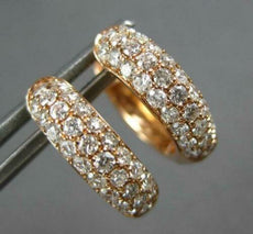 ESTATE 1.06CT DIAMOND 14KT ROSE GOLD 3D 3 ROW PAVE HUGGIE HOOP HANGING EARRINGS