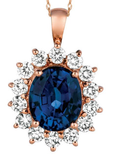 9.40CT DIAMOND & AAA SAPPHIRE 14K ROSE GOLD OVAL & ROUND FLOWER FLOATING PENDANT
