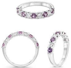 1.13CT DIAMOND & AAA PINK SAPPHIRE 14KT WHITE GOLD 3D ROUND 9 STONE WEDDING RING