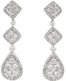 LARGE 2.50CT DIAMOND 14K WHITE GOLD 3D CLASSIC SQUARE TEAR DROP HANGING EARRINGS