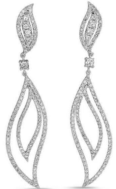 ESTATE LARGE 1.52CT DIAMOND 14KT WHITE GOLD DOUBLE LEAF CLASSIC HANGING EARRINGS