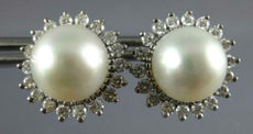 LARGE 1.14CT DIAMOND & AAA SOUTH SEA PEARL 14KT WHITE GOLD 3D CLIP ON EARRINGS