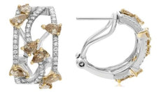 LARGE WHITE & MOCHA DIAMOND 18K 2 TONE GOLD PEAR SHAPE & ROUND UMBRELLA EARRINGS
