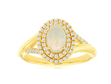 .75CT DIAMOND & AAA OPAL 14KT YELLOW GOLD 3D OVAL & ROUND DOUBLE HALO FUN RING