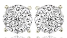 2.01CT DIAMOND 14KT 2 TONE GOLD 3D SOLITAIRE HALO FLOWER FILIGREE STUD EARRINGS