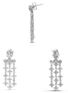 ESTATE 2.31CT DIAMOND 18KT WHITE GOLD MULTI FLOWER CHANDELIER HANGING EARRINGS