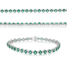 6.0CT DIAMOND & AAA EMERALD 14KT WHITE GOLD CLASSIC OVAL & ROUND TENNIS BRACELET