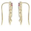 1.24CT DIAMOND & AAA PINK SAPPHIRE 14KT 2 TONE GOLD FLORAL FUN HANGING EARRINGS
