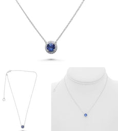 1.24CT DIAMOND & AAA TANZANITE 14KT WHITE GOLD 3D ROUND SOLITAIRE HALO NECKLACE