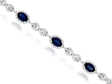 7.20CT DIAMOND & AAA SAPPHIRE 14KT WHITE GOLD OVAL INFINITY LOVE TENNIS BRACELET