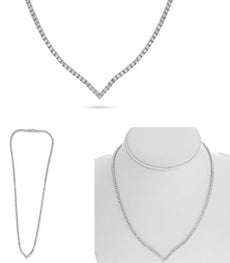 4.50CT DIAMOND 14KT WHITE GOLD 3D ROUND CLASSIC V SHAPE ETERNITY TENNIS NECKLACE