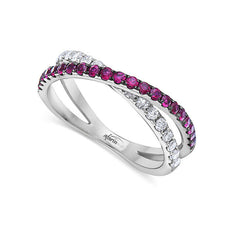 .80CT DIAMOND & AAA RUBY 18KT WHITE GOLD CRISS CROSS INFINITY FLOATING PENDANT