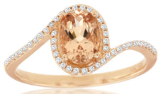 .82CT DIAMOND & AAA MORGANITE 14KT ROSE GOLD OVAL & ROUND CRISS CROSS LOVE RING