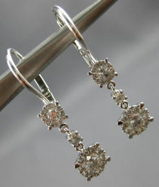.63CT DIAMOND 14KT WHITE GOLD 3D CLUSTER FLOWER FUN LEVERBACK HANGING EARRINGS
