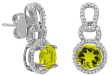1.88CT DIAMOND & AAA LEMON QUARTZ 14KT WHITE GOLD FLORAL LOVE KNOT FUN EARRINGS