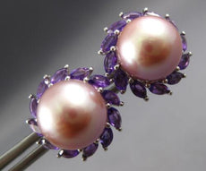 LARGE 1.81CT AAA AMETHYST & PINK SOUTH SEA PEARL 14KT WHITE GOLD STUD EARRINGS