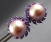 LARGE 1.81CT AAA AMETHYST & PINK SOUTH SEA PEARL 14KT WHITE GOLD STUD EARRINGS