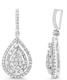 .79CT DIAMOND 14KT WHITE GOLD 3D ROUND & BAGUETTE CLUSTER DOUBLE HALO PENDANT