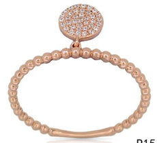 ESTATE .08CT DIAMOND 14KT ROSE GOLD ROUND PAVE CHANDELIER MULTI BEADED FUN RING
