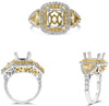 LARGE 2.39CT WHITE & FANCY YELLOW DIAMOND 18K 2 TONE GOLD SQUARE SEMI MOUNT RING
