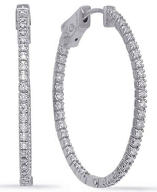 LARGE .71CT DIAMOND 14KT WHITE GOLD 3D ROUND INSIDE OUT HOOP HANGING EARRINGS