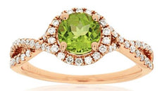 1.25CT DIAMOND & AAA PERIDOT 14KT ROSE GOLD ROUND HALO INFINITY ENGAGEMENT RING