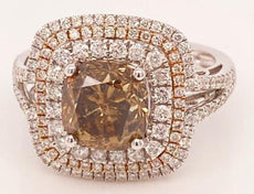 3.97CT WHITE & MOCHA DIAMOND 18KT WHITE & ROSE GOLD SQUARE HALO ENGAGEMENT RING