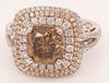 3.97CT WHITE & MOCHA DIAMOND 18KT WHITE & ROSE GOLD SQUARE HALO ENGAGEMENT RING
