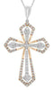 1.09CT DIAMOND 18K WHITE & ROSE GOLD CLASSIC ROUND DOUBLE CROSS FLOATING PENDANT