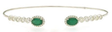 1.41CT DIAMOND & AAA EMERALD 14KT WHITE GOLD OVAL & ROUND BEZEL BANGLE BRACELET