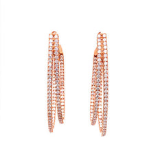 LARGE 2.28CT DIAMOND 18KT ROSE GOLD 3D DOUBLE HOOP INSIDE OUT HANGING EARRINGS
