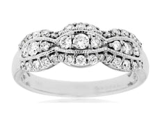 .57CT DIAMOND 14KT WHITE GOLD PAST PRESENT FUTURE HALO FILIGREE ANNIVERSARY RING