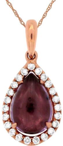 1.44CT DIAMOND & AAA RHODOLITE 14K ROSE GOLD PEAR SHAPE & ROUND CABOCHON PENDANT