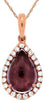 1.44CT DIAMOND & AAA RHODOLITE 14K ROSE GOLD PEAR SHAPE & ROUND CABOCHON PENDANT