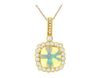 2.07CT DIAMOND & AAA OPAL 14K YELLOW GOLD 3D CUSHION & ROUND SQUARE HALO PENDANT