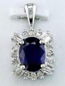 1.65CT DIAMOND & AAA SAPPHIRE 14KT WHITE GOLD 3D OVAL ROUND & BAGUETTE PENDANT