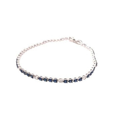 3.42CT DIAMOND & AAA SAPPHIRE 14KT WHITE GOLD 3D CLASSIC ROUND TENNIS BRACELET