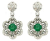 ESTATE 1.90CT DIAMOND & AAA EMERALD 14K WHITE GOLD ROUND FLOWER HANGING EARRINGS