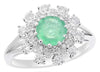 ESTATE 1.31CT DIAMOND & AAA EMERALD 14KT WHITE GOLD 3D ROUND FLOWER FUN RING