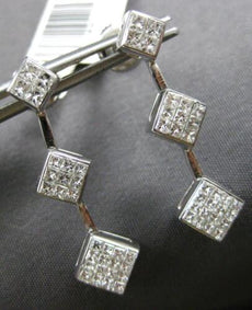 LARGE 1.0CT DIAMOND 18KT WHITE GOLD PRINCESS INVISIBLE GEOMETRICAL FUN EARRINGS