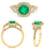 2.32CT DIAMOND & AAA EMERALD 18KT YELLOW GOLD ROUND HALO SQUARE ENGAGEMENT RING