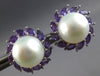 ESTATE LARGE 1.81CT AAA AMETHYST & PINK SOUTH SEA PEARL 14KT WHITE GOLD STUD EARRINGS